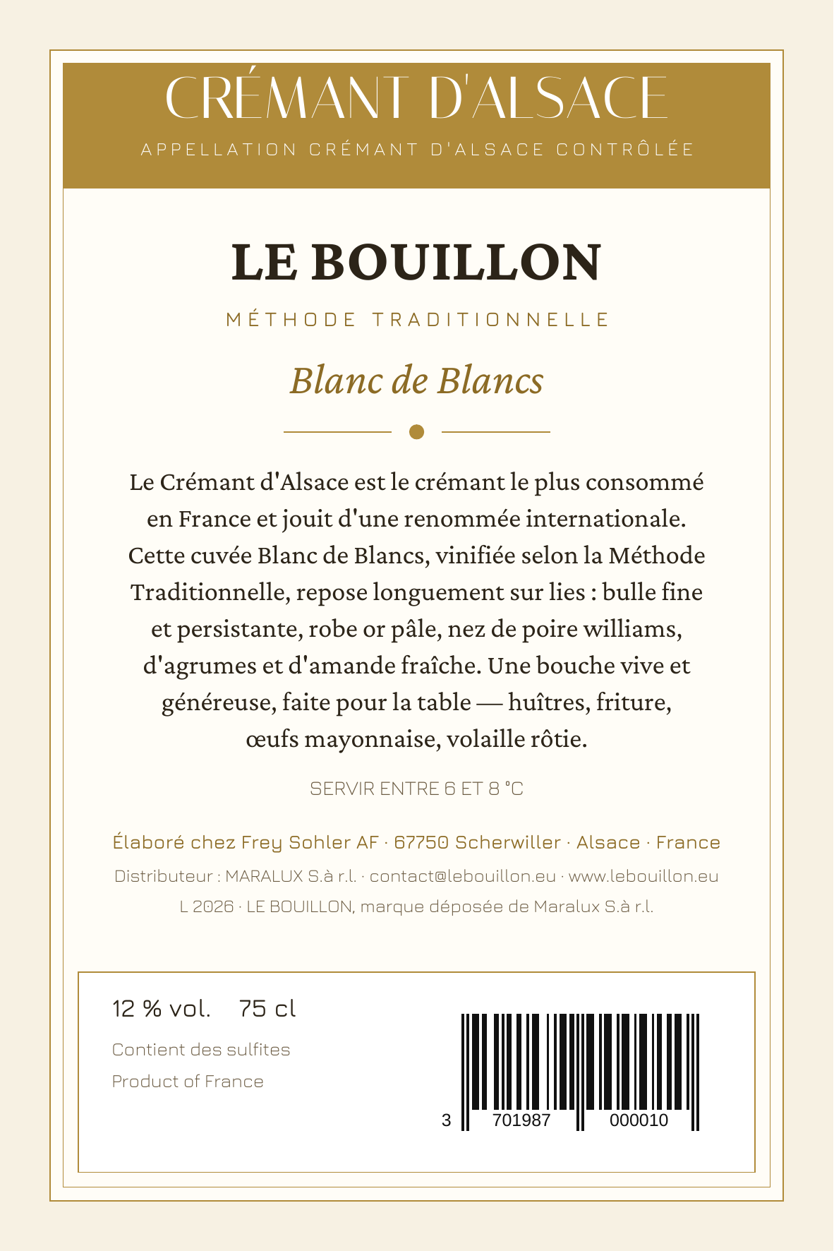 Contre-étiquette Blanc de Blancs — Crémant Le Bouillon