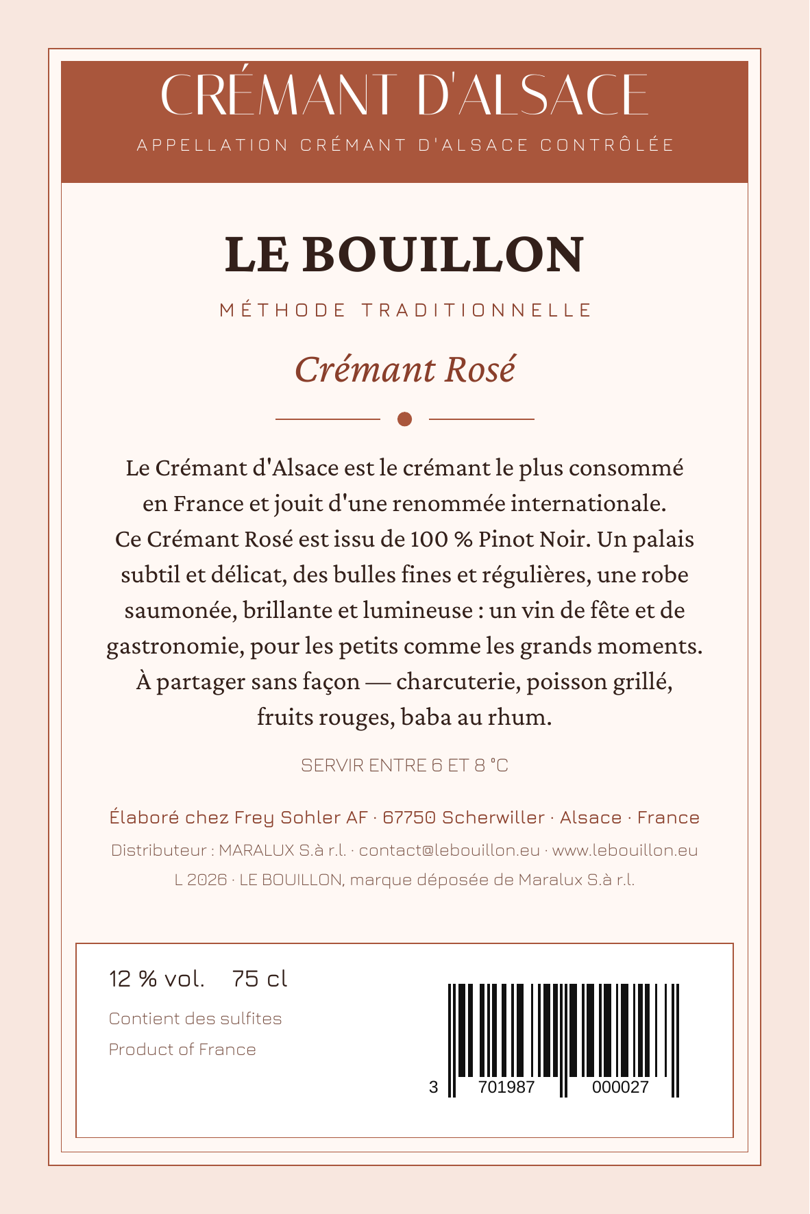 Contre-étiquette Rosé — Crémant Le Bouillon
